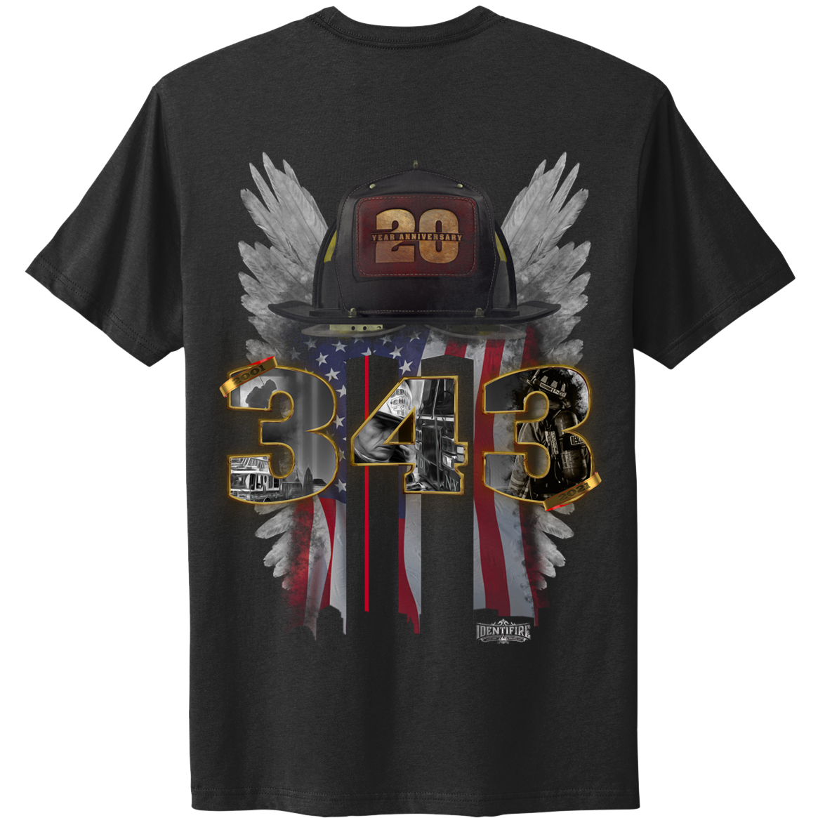 Never Forget 9/11 20th Anniversary FDNY Tee Shirt - 9/11 Memorial Print On  Back Shirt