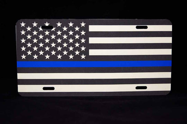 I GOT YOUR 6 Reflective Thin Blue Line License Plate Frame - Support Police - Black